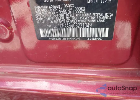 2016 Subaru Impreza 2.0I z USA, uszkodzony, nr VIN JF1GPAA64G8231049